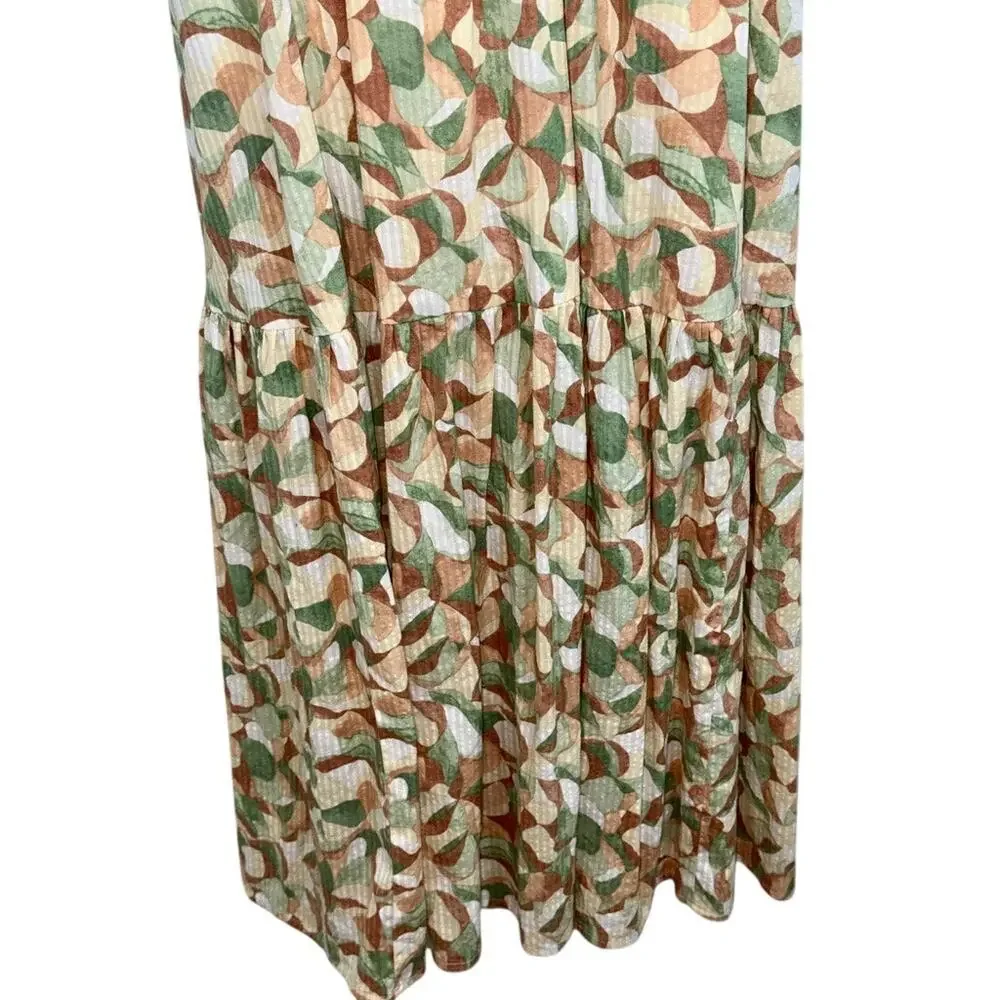 Abercrombie & Fitch White Cream Green Tan Brown Sleeveless Maxi Dress Womens S